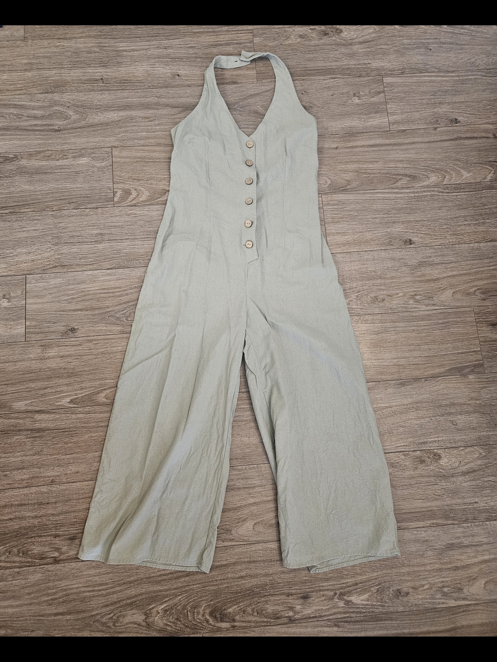 Gypsies & Moondust Juniors Sage Halter Button-Front Wide-Leg Jumpsuit Size 7